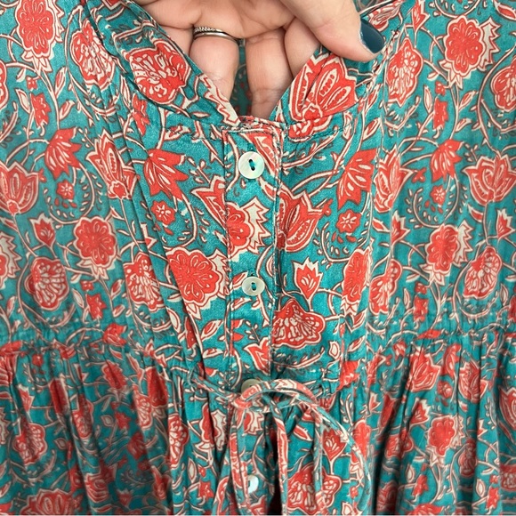 Natural Life Amelia Sleeveless Shirt Dress in Turquoise Vines Floral Midi Large - Picture 6 of 7